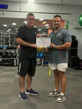 Peter with Sol after winning the eight-week challenge